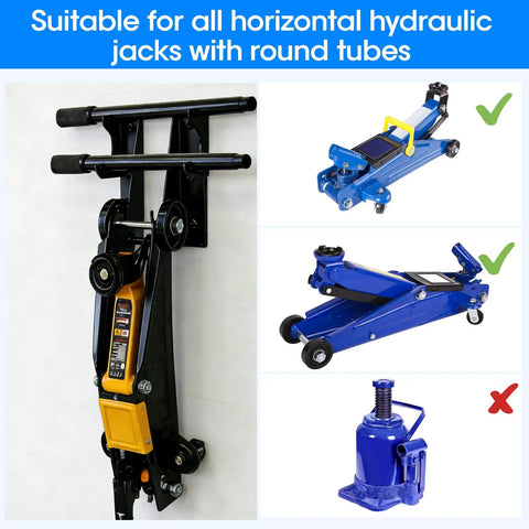 Heavy Duty Floor Jack Wall Mount Organizer Brackets For Stands And Trolleys Garage Tool Hanger And Gear Setup Black Electro Plated Steel With Two Piece Handle Hydraulic Jack Stand Accessories