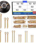 136 Piece Cotter Pin Clips Set With Nine Sizes Colored Zinc Split Pins for automotive gearheads in open storage case with pins displayed