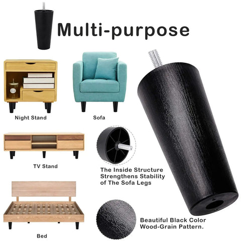 4 Pack 4.6 Inch Plastic Sofa Legs With M8 Screws, Tapered Replacement Furniture Feet for sofas and beds, multipurpose use