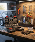 Heavy Duty Rivet Nut Tool Kit With Quick Change Mandrels Industrial Hand Riveter Threaded Insert Tool Alloy Steel Construction For Versatile High Strength Projects And DIY Repairs open case on workbench