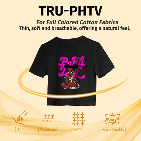 Black t-shirt with vibrant design, showcasing printable heat transfer vinyl for inkjet printers, ideal for DIY custom tees.