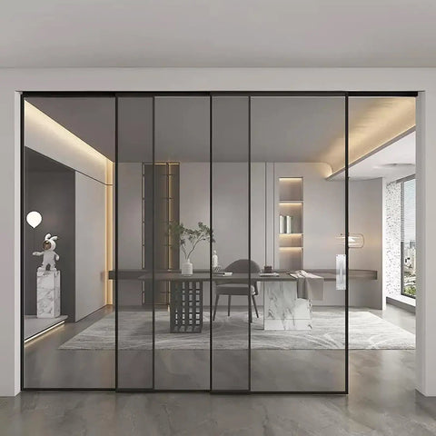 Stainless Steel Sliding Barn Door Pull Handle Set With Geometric Contemporary Look on glass doors in modern interior office