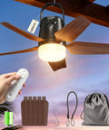 20 Inch Portable Ceiling Fan With Bright Led Light And Remote Control Quiet Cordless Outdoor And Indoor Patio Cooler 20000 Mah Rechargeable Battery with remote and accessories.