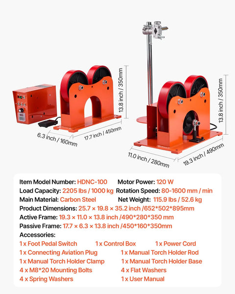 Heavy Duty Pipe Turning Rolls 2205 Lbs Capacity With Smooth Linkage Roller System Adjustable Wheel Range for welding positioner.