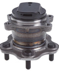 Rear Wheel Bearing And Hub Assembly For Nissan Rogue And Rogue Sport 5 Lug Direct Replacement Fits 2008 To 2020 Rogue And 2017 To 2022 Rogue Sport Qashqai For A Smooth Quiet Ride And Solid Handling, front view.