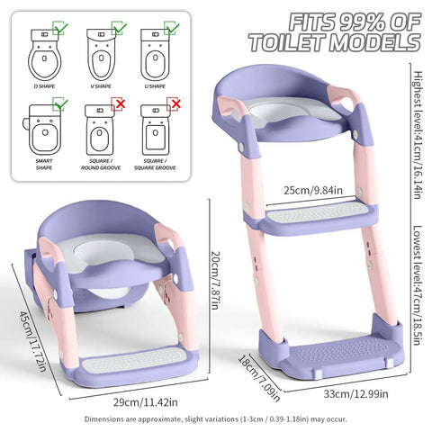 Game Changing 3-In-1 Toddler Potty Training Seat And Foldable Potty Chair With Step Stool, Adjustable Height For Little Champs, No Fuss Cleanup, Ultra Comfy Bathroom Helper Pink Purple