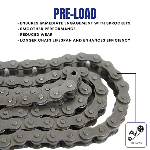 Close-up of 40 Roller Chain 3 Feet With 1 Connecting Link ANSI 0.500 Pitch Heavy Duty for Go Karts and Industrial Use
