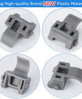 Four views of plastic hinge clips from 55 Piece Door Hinge Shims and 86 Degree Cabinet Restrictor Clips Kit for a Smooth Soft Close Fits 38C315B3