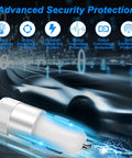 Illustration of advanced security features for 60W Dual USB C Car Charger With Cigarette Lighter Socket Includes Type C Cable And Lightning Cable Fast PD Charging For iPhone iPad And Samsung CarPlay Ready Charge Two Devices At Once On The Go