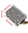 Automatic Buck Boost Converter Steps 8V Up To 40V Input Directly Into A Rock Solid 13.8V Fixed Output With 25 Amp Capacity Multi Protection For Golf Carts And Led Installations, aluminum casing, dimensions 100mm x 80mm x 38mm.
