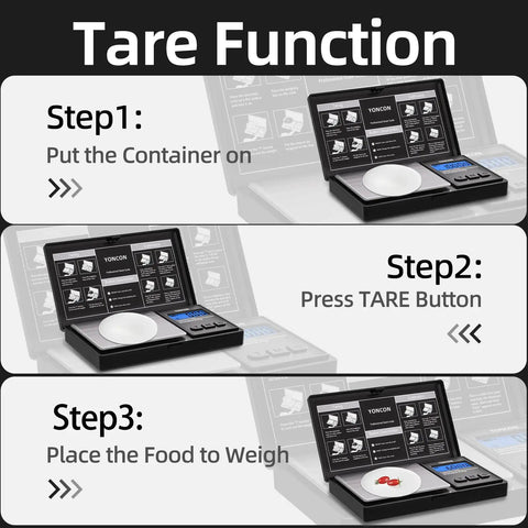 Ultra Precise 0.01g Digital Scale For Jewelry Gold Silver Diamonds Gems 500g Capacity Portable Pocket Scale showing tare function steps