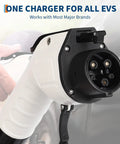 Plug And Play Level Two Ev Charger With Forty Amp Output And Built In Wifi close-up of charging plug showing compatibility with major EV brands