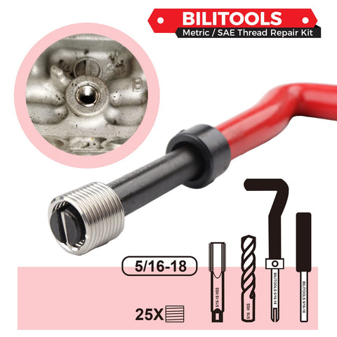 5/16-18 Inch Thread Repair Kit With HSS Drill And Helicoil Inserts for SAE Threads in metal repair close-up