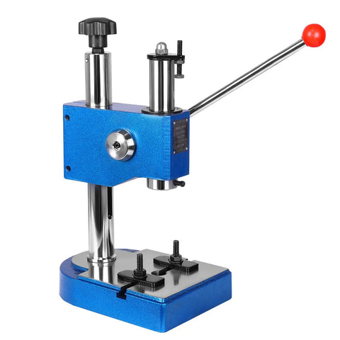 Heavy Duty Desktop Punch Press 0.5 Ton Manual Arbor Press with blue cast iron base and chrome lever for precise metalworking tasks.