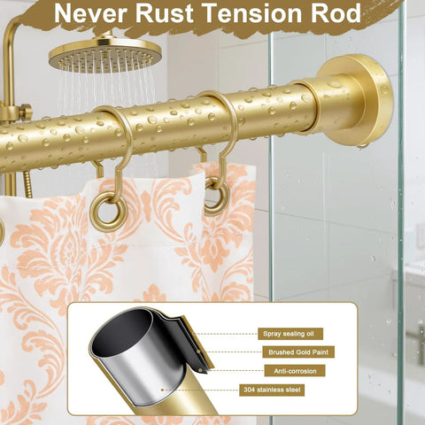 No Drill Stainless Steel Shower Curtain Rod With Adjustable Tension Fits 32 To 80 Inches Rust Free Non Slip End Caps Easy Quick Install