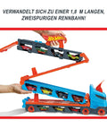 Speedway Hauler Storage Carrier with Three 1 to 64 Scale Cars and Convertible Six Foot Drag Race Track for Kids Four to Eight