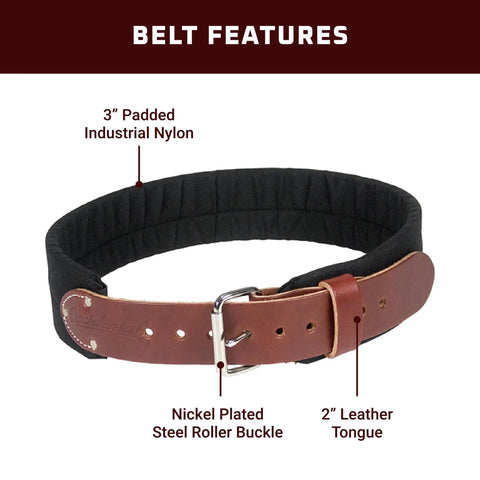 3 Inch Leather And Nylon Tool Belt Padded For All Day Comfort With Heavy Duty Steel Roller Buckle Durable Industrial Grade Work Belt For Pros Builders And Carpenters Large Size Made In USA