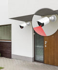 Two Pack Fake Security Camera Dome With LED Light Realistic Dummy CCTV Look for Indoor and Outdoor Use on house exterior.