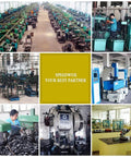 Factory interior showing workers using machines and equipment for manufacturing cutting tools and components.