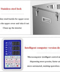 Dead On Accuracy Automatic Powder And Granule Filling Machine With Microcomputer Controlled Weighing From One Gram To Five Hundred Grams, featuring stainless steel lock and control panel.