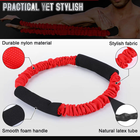 Red nylon-wrapped band from Three Pack Archery Bow Strength Trainer Bands Set With 30 Lbs 40 Lbs And 50 Lbs Resistance
