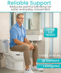 Man sitting on Raised Toilet Seat Riser 3.5 Inch Height For Standard Round Toilets Easy Install Elevated Toilet Seat Extension
