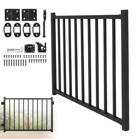 Slick Aluminum Deck Railing Door With No Fuss Self Closing Hinge And Darn Dependable Latch Quick Install Setup Weather Resistant Finish Top Shelf Quality Backyard Gates, 36 inch black aluminum gate with accessories