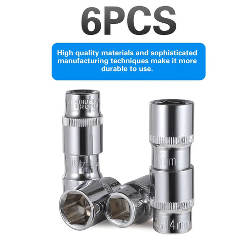 Six Piece 14 Millimeter Shallow Socket Set With Three Eighths Inch Drive, Six Point Design For A Beefy Grip On Tough Fasteners