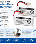 Dead Simple Swap Two Pack 2.4 Volt 300Mah NiMh Rechargeable Batteries For Vtech Cordless Phones with safety features.