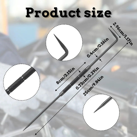 Badass Double Pointed Scriber Tool 10 Inch Long With Slick Textured Grip For Knockout Precision Marking On Steel Glass And Ceramics Carbide Tipped Professional Welding Layout Pen In Black with size details.