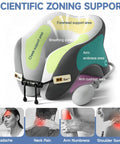 Diagram showing the 4 In 1 Desk Pillow For Napping And Travel Neck Support For Office Chair Headrest Inflatable Adjustable Height Cozy Face Down Pillow With Forehead Rest And Arm Surround For Work Plane Car And Everyday Rest featuring scientific zoning support and labeled areas.
