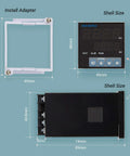 High Voltage PID Temperature Controller Kit with SSR 40DA, adapter, black display, dimensions labeled, for DIY heating cooling projects.
