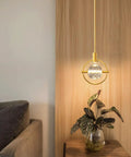 Dope Modern Crystal Pendant Light In Gold Brushed Brass Finish With 4.33 Inch K9 Crystal, Mini LED Fixture in living room