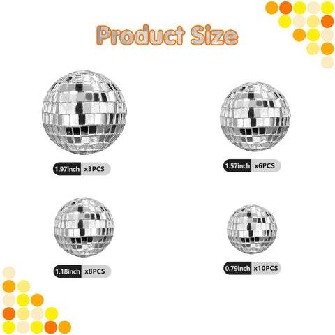 27 Piece Disco Ball Cake Toppers Set With Retro Turntable Dancers And Four Size Options 0.79 In 1.18 In 1.57 In And 1.97