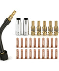 MIG Welder Gun Parts Kit 28 Pcs Titanium For Binzel Style AK15 Neck with swan neck, nozzles, tip holders and 0.030 inch tips