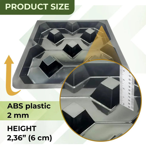 Concrete Grass Paver Molds ABS 2mm Patio Bricks For DIY Garden Pathways And Walkways Reusable Breeze Block Paving Stones Making Kit Easy To Use For Patios And Driveways, showing 2mm thick ABS plastic mold with height measurement.