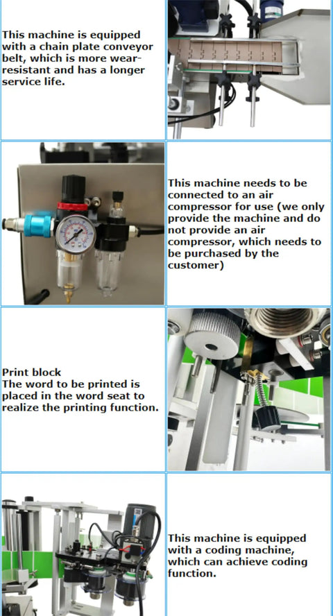 Heavy Duty 110V Desktop Automatic Conveyor Bottle Labeler with chain plate conveyor for wear resistance and longevity.