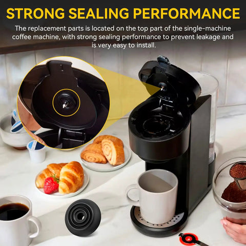 Coffee maker showing Replacement Silicone Gasket For Cuisinart Single Serve Coffee Makers Upper Needle Seal Ultra Snug Leak Proof Fit