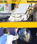 Rock Solid 42 Gallon Heavy Duty Trash Bags Built To Take A Beating 2 Point 5 Mil Thick 32 X 46 Inch black bag holding drywall waste.