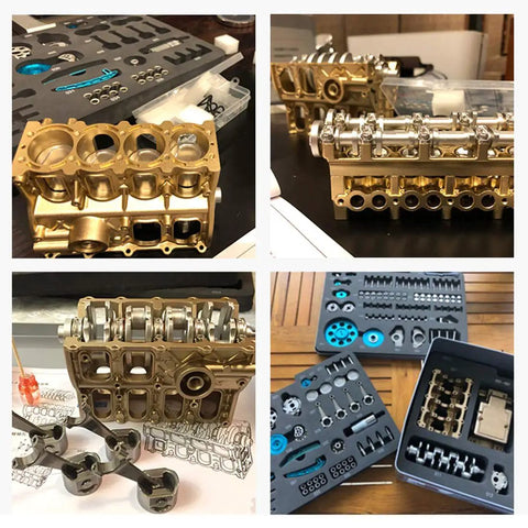 4 Cylinder Metal Engine Model Kit That Actually Works With 325 Precision Parts For DIY Car Engine Build Perfect For Gearheads And Science Buffs Aluminum Finish DM13, aluminum alloy parts and tray