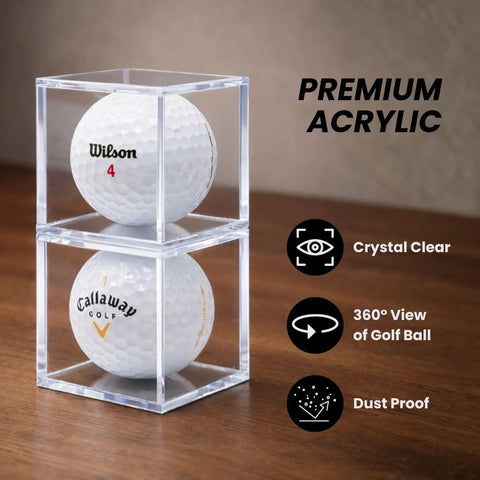 Clear Golf Ball Cube Display Case Six Pack For 360 Degree View, Dust Proof Acrylic Ball Holders with premium acrylic material.