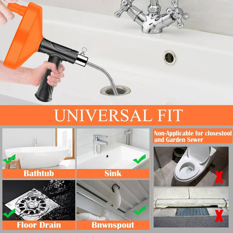 Badass 33 Foot Drain Snake Auger For Stubborn Hair And Grease Blockages Heavy Duty Coiled Cable Plumbing Tool displayed unclogging a sink.