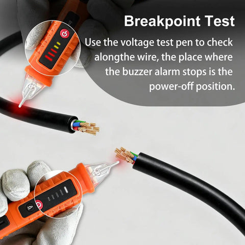Non Contact Voltage Tester That Is Super Handy With Buzzer Alarm And Bright Flashlight For Home And Jobsite, 3 Voltage Ranges 12V 48V 70V To 1000V, Live And Null Wire Finder, NCV Detector, Wire Breakpoint Finder, Orange used on black cable breakpoints