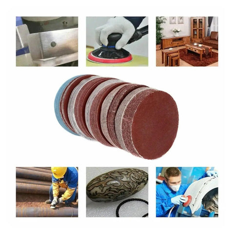 Top Tier 50 Piece 6 Inch Hook And Loop Sanding Discs With Dust Vent Holes For Smooth Wood Metal Carving And Finishing Projects Using Aluminum Oxide Abrasive Grit Range From 80 To 3000 For Pro Grade Results stacked on display with various applications.