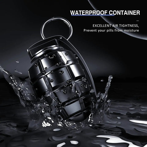 Waterproof Pill Case And Cash Stash Keychain Organizer with ring floating in water, rugged aluminum body, outdoor gear