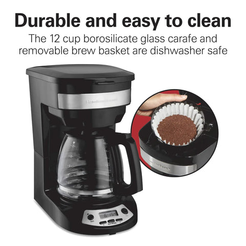 12 Cup Programmable Drip Coffee Maker With Auto Pause And Pour Glass Carafe Regular And Bold Brew Options Black With Stainless Accents