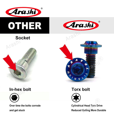 Comparison of in-hex bolt and Gold Titanium Tapered Torx Bolts M8x22 For Suzuki Hayabusa GSX1300R 2008 2020 And Suzuki B King GSX1300 2008 2010 Rear Brake Disc Rotor Mounting Bolts Set Of 6 Heavy Duty Race Ready CNC Machined Precision With Mirror Finish