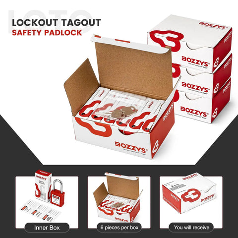 Lockout Tagout Locks 6 Pack OSHA Red LOTO Locks Keyed Different, 2 Keys Per Lock in opened box with packaging