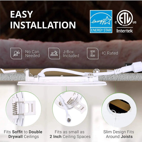 10 Pack 4 Inch LED Recessed Ceiling Lights With Junction Box Canless Dimmable 9W 750LM showing easy installation features