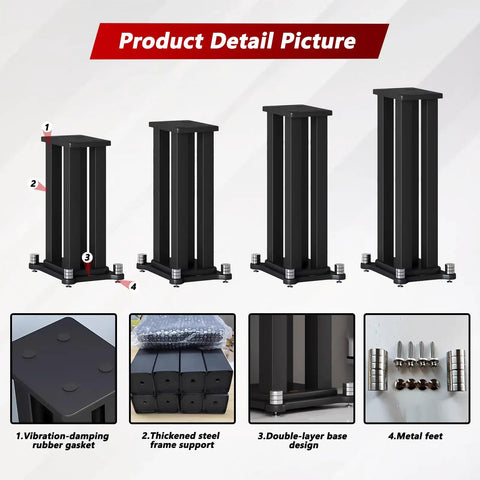 Beefy Heavy Duty Wooden Speaker Stands Pair with 11.8-inch top plate and 88 lbs capacity, featuring vibration-damping rubber gasket.
